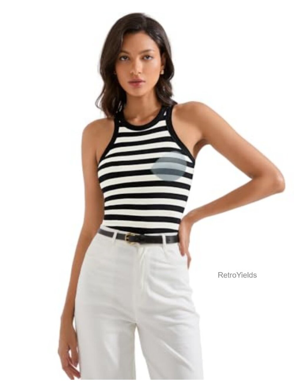 Ribbed Padded Tank Top with Built-In Bra, High Neck, Cotton, Sleeveless